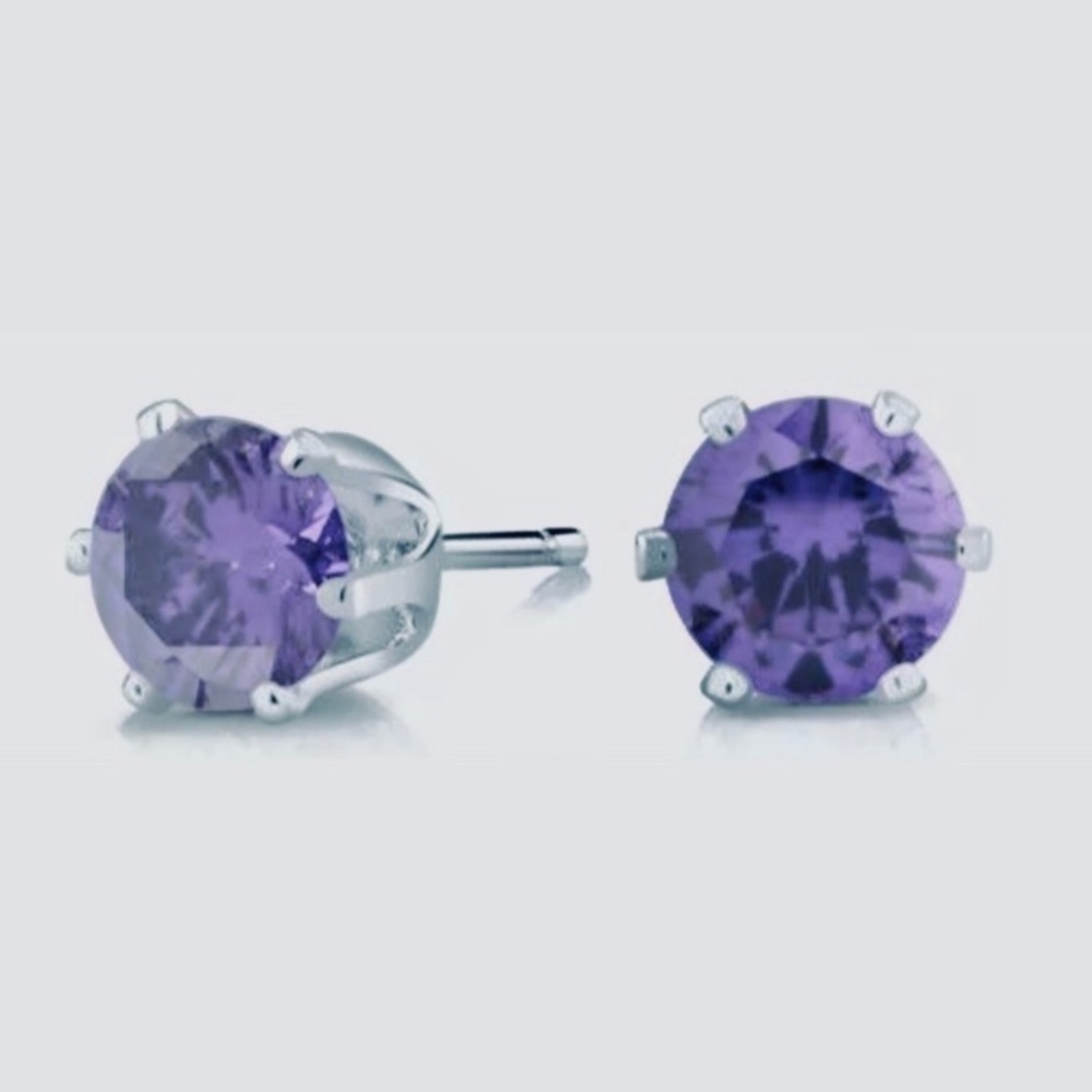 💗 Hypoallergenic Stainless Steel Purple Crystal Earrings 8mm NEW